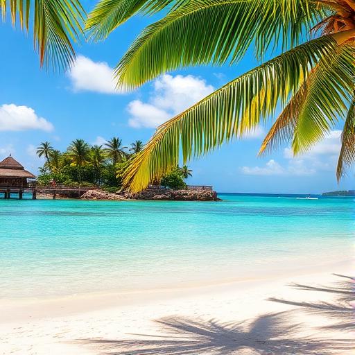 Turquoise beach with palm trees